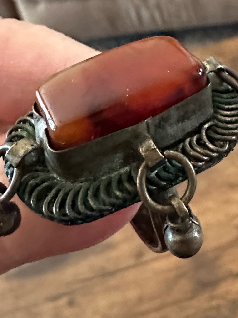 Vintage Orange Carnelian Oval Ring with Ornate Silver Setting size 8.5